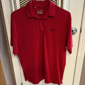 Under Armour Red Polo with Thin Black Stripes
